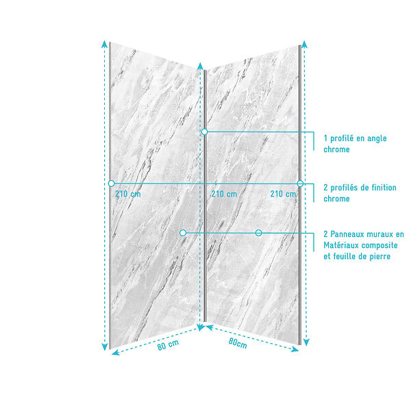 AURLANE - Pack 2 Panneaux Muraux Pierre Artic Storm 80x210cm + Profilés Chrome - STONE'IT - large