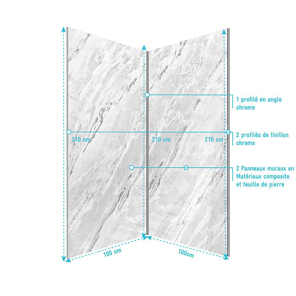AURLANE - Pack 2 Panneaux Muraux Pierre Artic Storm 100x210cm + Profilés Chrome - STONE'IT - large