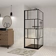 AURLANE - Porte de douche Pivotante 90x180cm et Retour 90cm Motif Brique Noir - Verre 8mm Anticalcaire - vignette