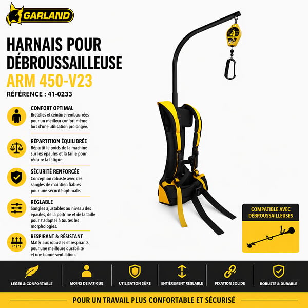 GARLAND - Harnais pour débroussailleuse GARLAND ARM 450-V23 Jaune - large