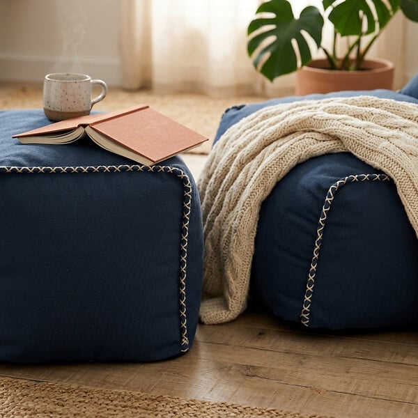 SOO  SANTAI - Fauteuil poire intérieur avec repose pieds 90x60x85/45x60x35 cm SANS billes Bleu jeans (BINDR9080-1) - large