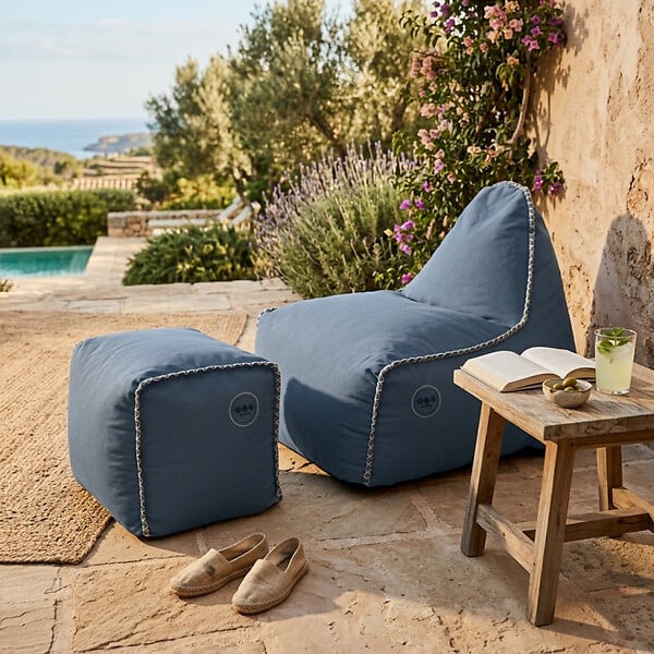 SOO  SANTAI - Fauteuil poire intérieur avec repose pieds 90x60x85/45x60x35 cm SANS billes Bleu jeans (BINDR9080-1) - large