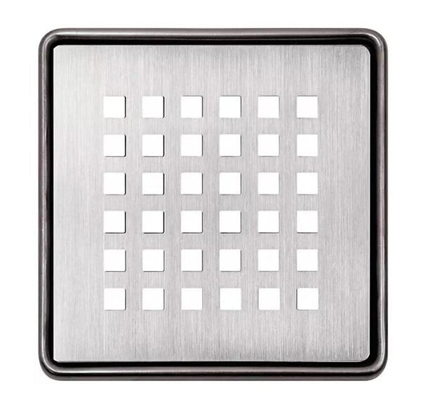 SCHLUTER - Kit grille / cadre Design 3 SQUARE avec siphon intégré - grille sans vis avec cadre inox brossé 100x100mm et siphon Ø90mm - large