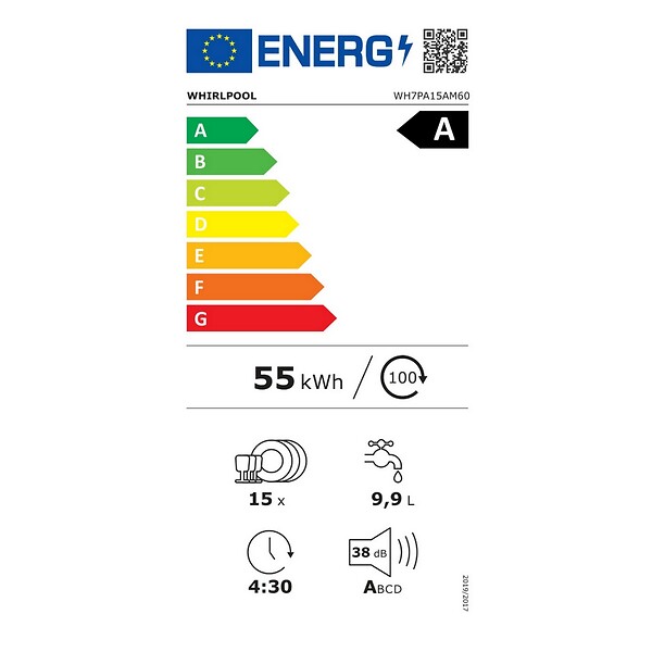 WHIRLPOOL - Lave-vaisselle 60cm 15 Couverts 38bd Intégrable Avec Bandeau - WH7PA15AM60 - large
