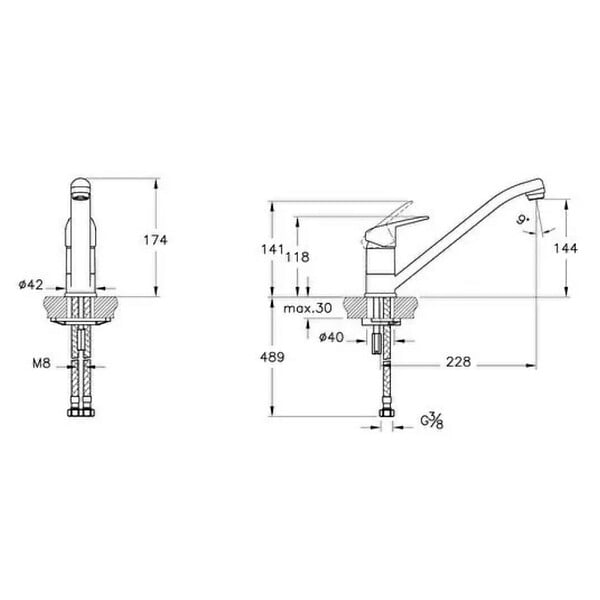 VITRA - Mitigeur de cuisine bec bas cartouche 1/2 C2 éco - VITRA - A43429EKF - large