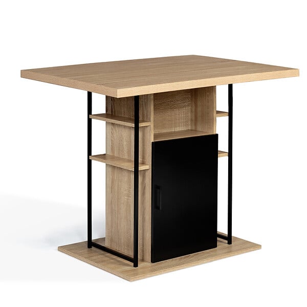 ID MARKET - Ilot central UGO 110 cm bois noir et imitation hêtre avec rangements design industriel - large