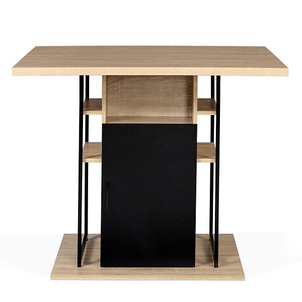 ID MARKET - Ilot central UGO 110 cm bois noir et imitation hêtre avec rangements design industriel - large