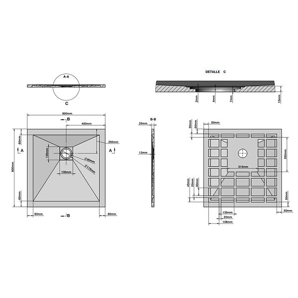 KIAMAMI VALENTINA - Plateau De Douche 80X80 En Résine Gris Anthracite Réductible | Muse - large