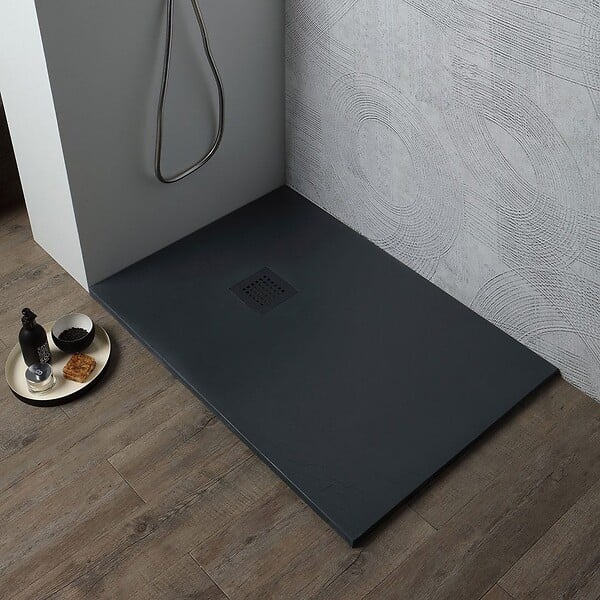 KIAMAMI VALENTINA - Receveur De Douche 120X70 En Résine Gris Anthracite Effet Pierre| Muse - large