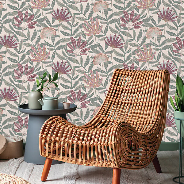 LUTECE - Papier peint intissé Capetown - Fleuri rose - L.10.05x53cm - large