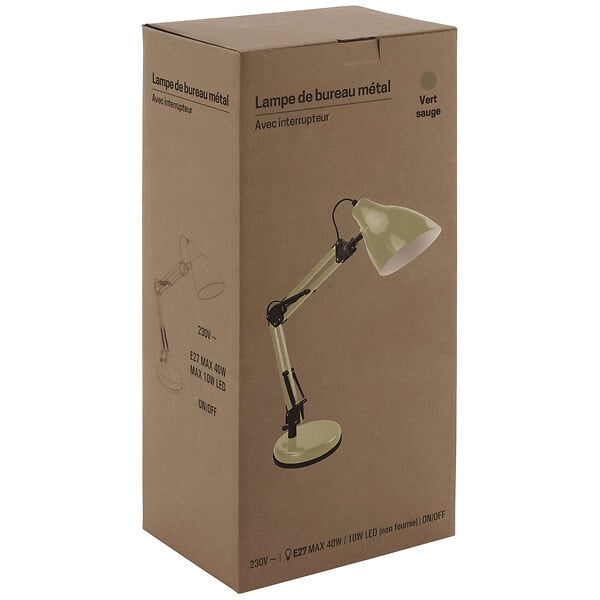 GEFOM - Lampe de bureau articulée - Vert sauge - E27 - large