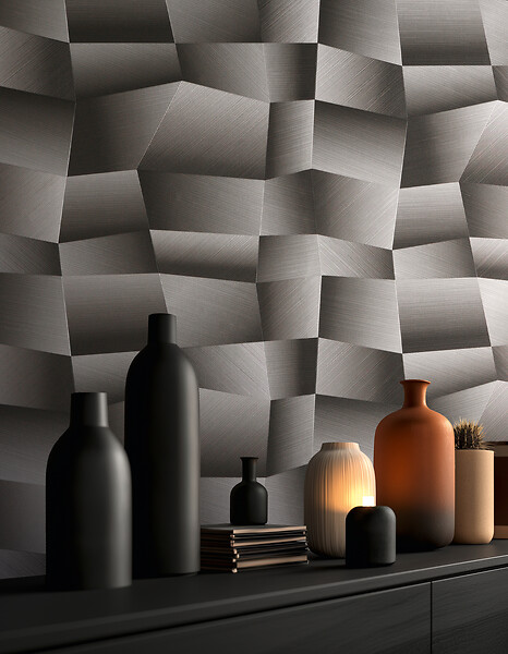 AS CREATION - Papier peint vinyle intissé Vibes 3D - Gris foncé - 5.33m² - large