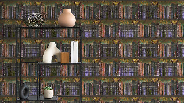 AS CREATION - Papier peint intissé Bibliotheca - Vert-Brun - 10.05x0.53m - large
