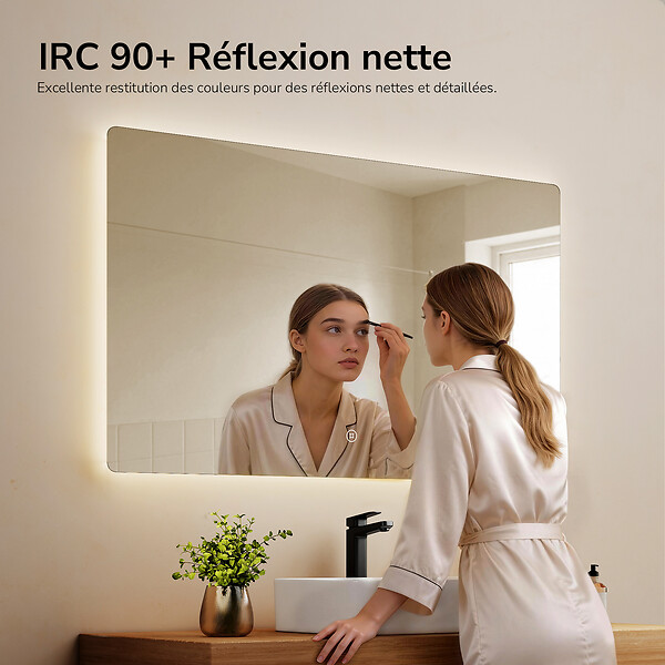 EMKE - EMKE Miroir LED de Salle de Bain 60 x 100 cm,  Interrupteur Tactile, Intensité réglable 3 Températures - large