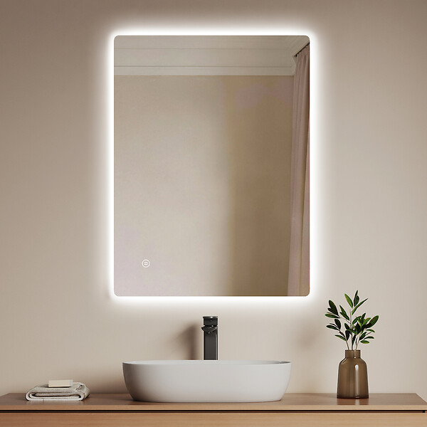 EMKE - EMKE Miroir LED de Salle de Bain 60 x 80 cm,  Interrupteur Tactile, Intensité réglable 3 Températures - large