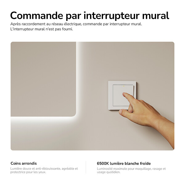 EMKE - EMKE Miroir LED Salle de Bain 50 x 70 cm, Verre sans Cuivre, Blanc Froid 6500K, Pose H/V, IP44 - large