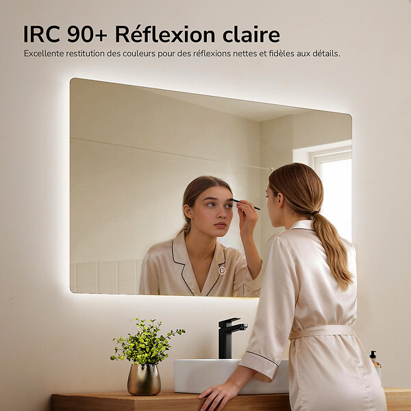 EMKE - EMKE Miroir LED Salle de Bain 60 x 100 cm,  Miroir LED avec Interrupteur Tactile,  Intensité réglable, Blanc Froid - large