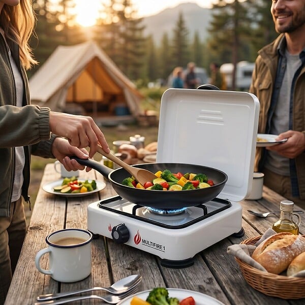 INTEC - Réchaud à gaz portable 1 feu 1500W Blanc Brûleur fonte amovible Gaz butane/propane Cuisson d'appoint Exterieure Camping GOLD - large