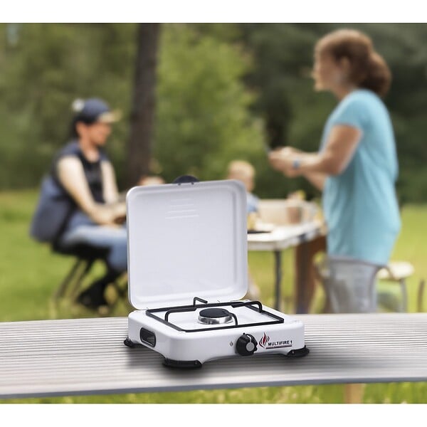 INTEC - Réchaud à gaz portable 1 feu 1500W Blanc Brûleur fonte amovible Gaz butane/propane Cuisson d'appoint Exterieure Camping GOLD - large
