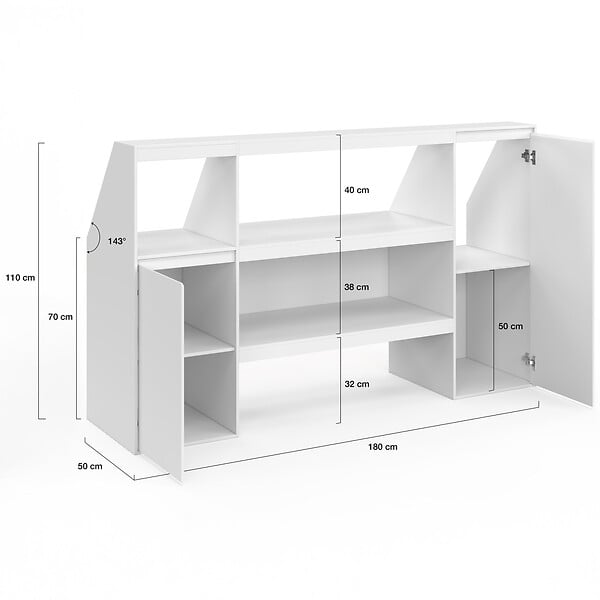 ID MARKET - Ensemble étagère 2 niveaux, armoire 2 armoire 1 porte + 1 niche sous pente TOMI blanc - large