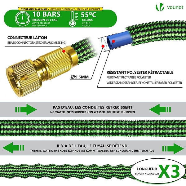 VOUNOT - Tuyau d’Arrosage Extensible 30m Renforce avec Accessoires vert - large
