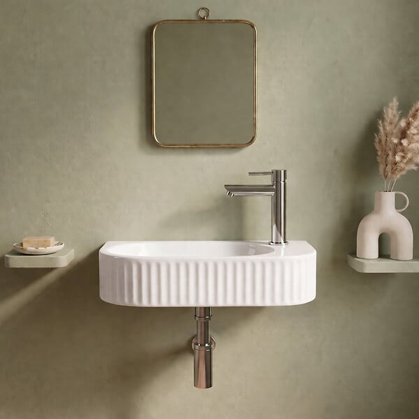 OTITEC - Lave-mains mural droite -40 x 21,5 cm -Blanc rainuré -NOVA - large