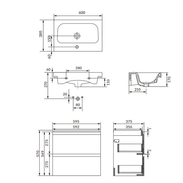 CERSANIT - Meuble salle de bain-60x37.5cm-Gain de place-Blanc Brillant-Moduo Slim - large