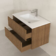 AURLANE - Meuble Salle de Bains 80cm 2 Tiroirs Décor Chêne et Noir Cranté - Vasque Blanche Mate - YUKI - vignette