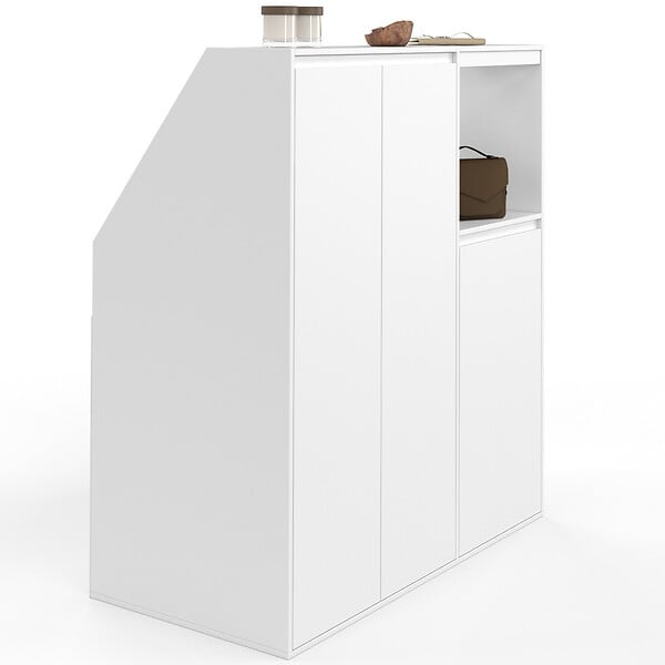 ID MARKET - Ensemble armoires sous pente 2 portes + 1 porte et 1 niche TOMI blanc - large