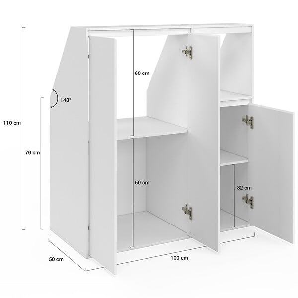 ID MARKET - Ensemble armoires sous pente 2 portes + 1 porte et 1 niche TOMI blanc - large
