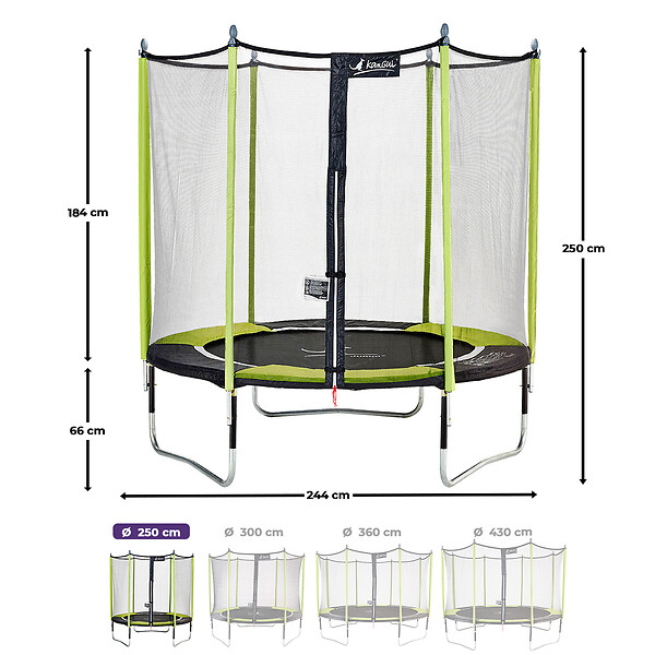 KANGUI - KANGUI Trampoline de jardin 244 cm + filet de sécurité JUMPI Vert/Noir 250 - large