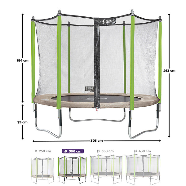KANGUI - Trampoline Ø 300 cm + filet + échelle + bâche + kit d'ancrage - JUMPI 300 - large