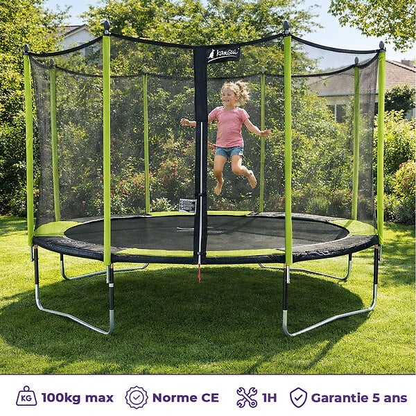 KANGUI - KANGUI Trampoline de jardin 365 cm + filet de sécurité JUMPI Vert/Noir 360 - large