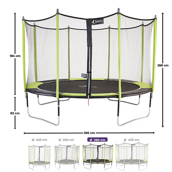 KANGUI - KANGUI Trampoline de jardin 365 cm + filet de sécurité JUMPI Vert/Noir 360 - large