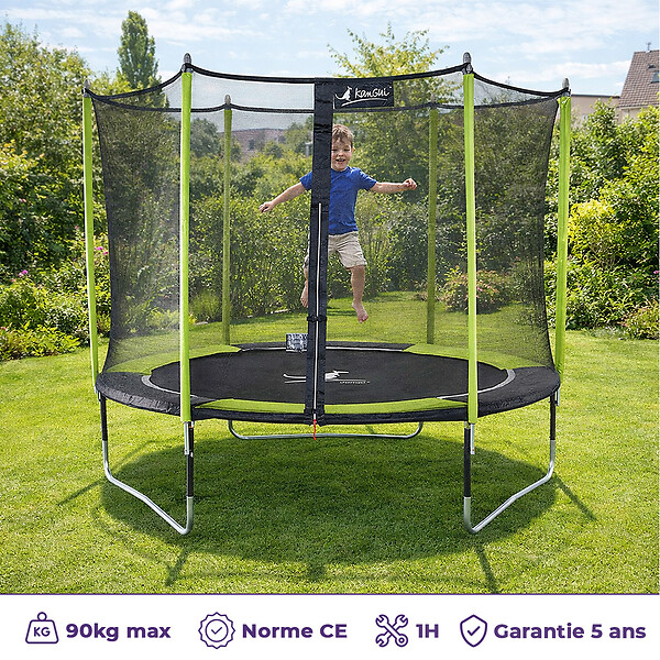 KANGUI - KANGUI Trampoline de jardin 305 cm + filet de sécurité JUMPI Vert/Noir 300 - large