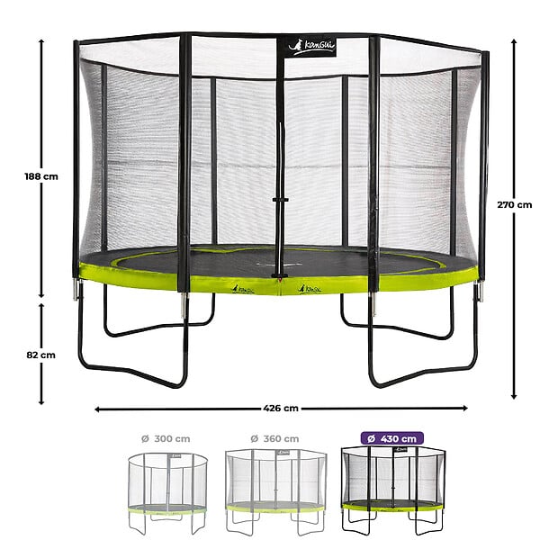 KANGUI - KANGUI Trampoline de jardin rond 430 cm + filet de sécurité | PUNCHI Vert 430 - large