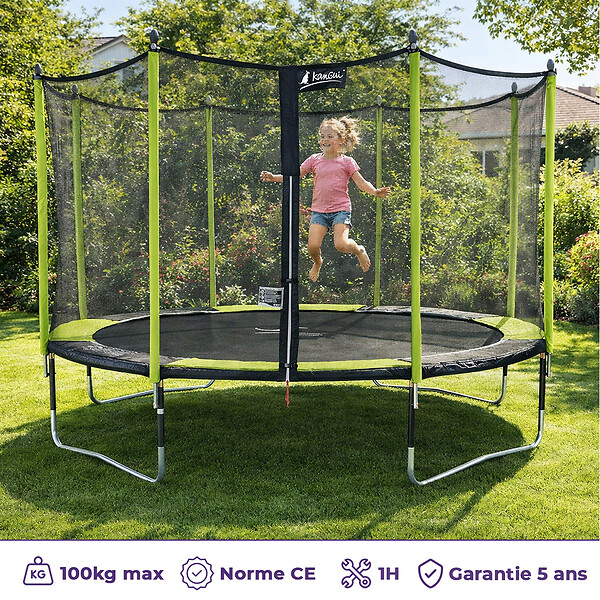 KANGUI - Trampoline jardin Ø 360 cm + filet + échelle - JUMPI 360 - Noir/Vert - large