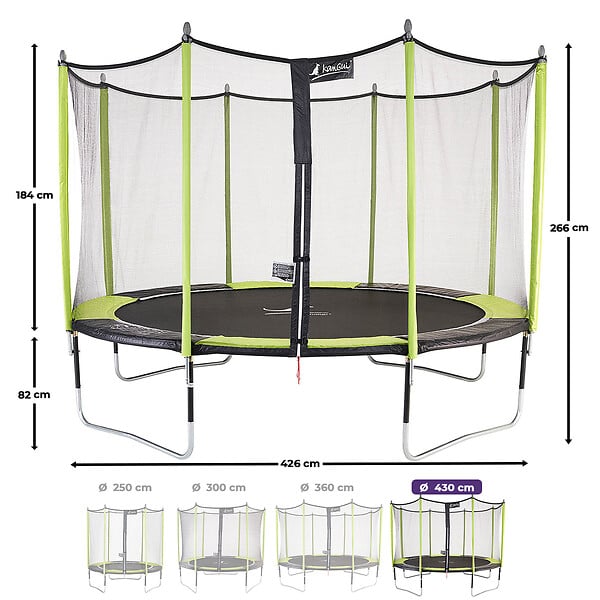 KANGUI - KANGUI Trampoline de jardin 426 cm + filet de sécurité  JUMPI Vert/Noir 430 - large