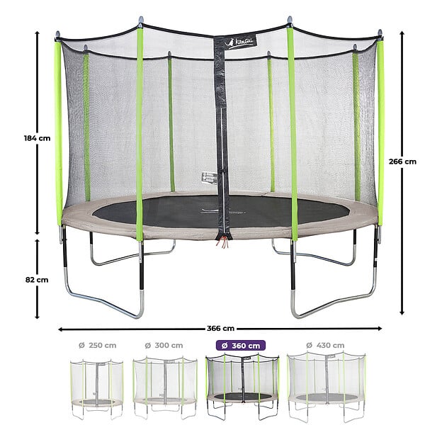KANGUI - Trampoline Ø 360 cm + filet + échelle + bâche + kit d'ancrage - JUMPI 360 - large