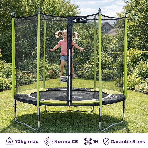 KANGUI - Trampoline jardin Ø 250 cm + filet + échelle - JUMPI 250 - Noir/Vert - large