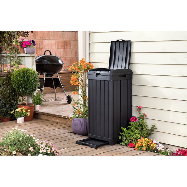 KETER - Keter Baltimore poubelle extérieure 125 L en plastique noir 41 x 41 x 87,4 cm (236997) - large