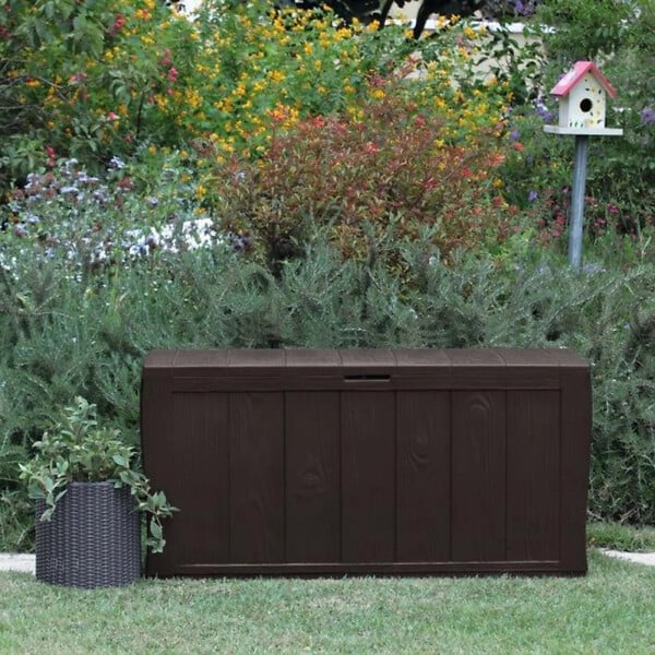 KETER - Keter Sherwood coffre de jardin 270 L en résine aspect bois marron 117 x 45 x 57,5 cm (230403) - large