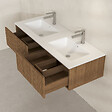 AURLANE - Meuble Salle de Bains YUKI 120 2 Tiroirs Décor Chêne et Noir - Vasque Blanche - Miroirs Ovales 50x80 - vignette