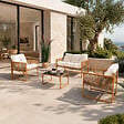 CONCEPT USINE - Salon de jardin 4 places effet rotin coussins blancs TURINI - vignette