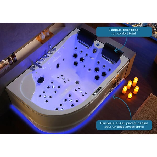 DISTRIBAIN - Baignoire balnéo Kalliste Gauche 47 jets Whirlpool - large