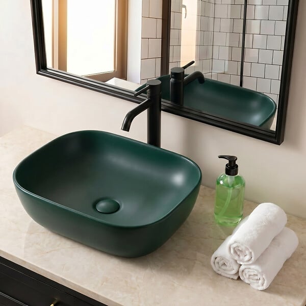 SWISS AQUA TECHNOLOGIES - Vasque à poser 45,5 x 32,5 x 13,5 cm sans trop-plein vert foncé mat Infinitio SAT (SATINF4532DGEM) - large