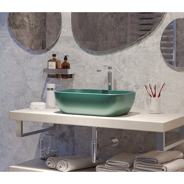 SWISS AQUA TECHNOLOGIES - Vasque à poser 45,5 x 32,5 x 13,5 cm sans trop-plein vert foncé mat Infinitio SAT (SATINF4532DGEM) - large