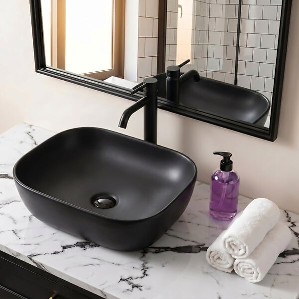 SWISS AQUA TECHNOLOGIES - Vasque à poser 45,5 x 32,5 x 13,5 cm sans trop-plein noir mat Infinitio SAT (SATINF4532BKM) - large
