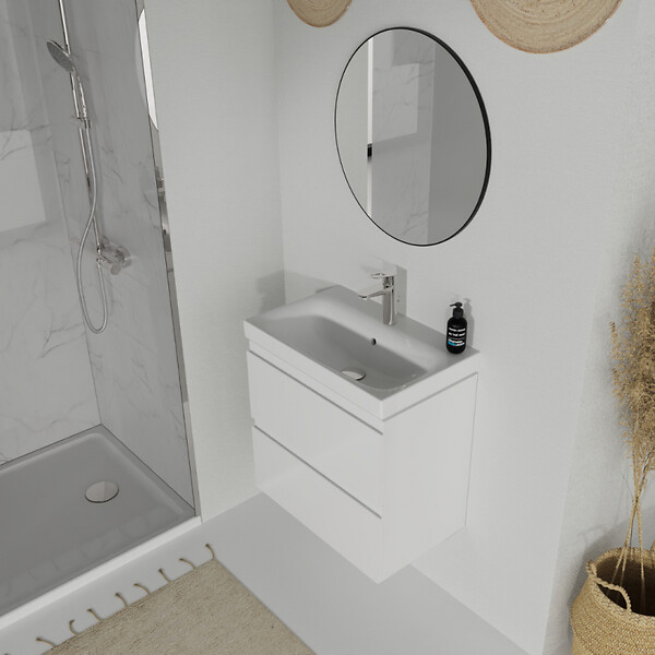 CERSANIT - Meuble salle de bain-60x37.5cm-Gain de place-Blanc Brillant-Moduo Slim - large