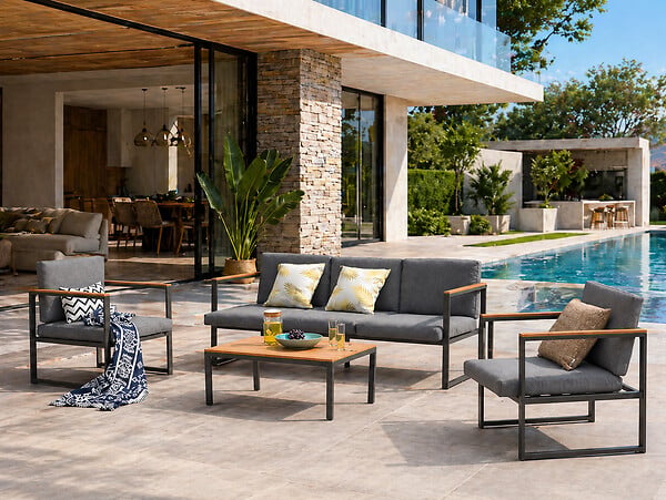 CONCEPT USINE - Salon de jardin bas en aluminium gris TAHINA - large